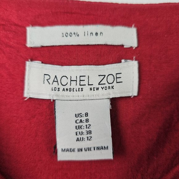 Rachel Zoe Red Linen Apron Style Button Front Dress, NWOT, Sz 8 - Picture 11 of 12